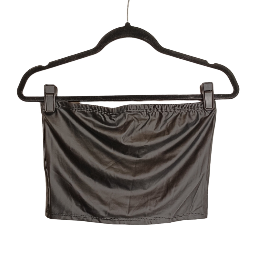 MIX MATCHY Faux Leather Black Strapless Bandeau Tube Top Large
